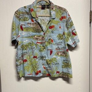 Erika Tropical Print Button Down Shirt - Blue and Green